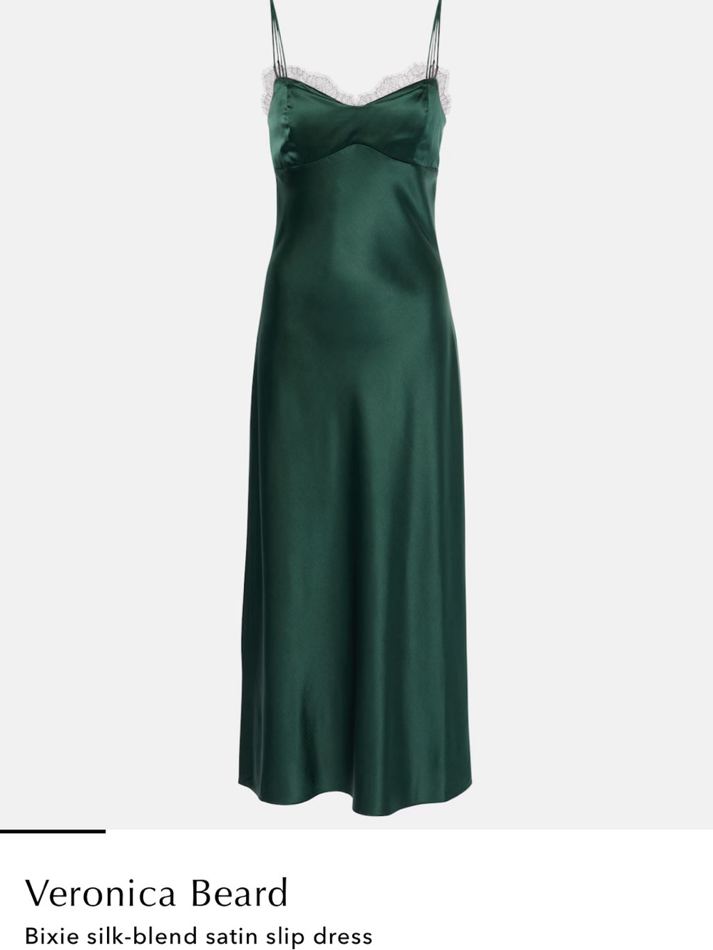 Veronica Beard Emerald Satin Slip with Lace Trim